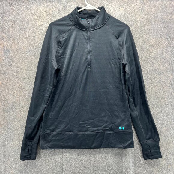 Under Armour Sweatshirt Womens XL Black Quarter Zip Fitted Coldgear Base 2.0 - Picture 1 of 11